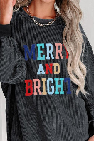 MERRY AND BRIGHT Graphic Sweatshirt, Trendsi - A Blissfully Beautiful Boutique
