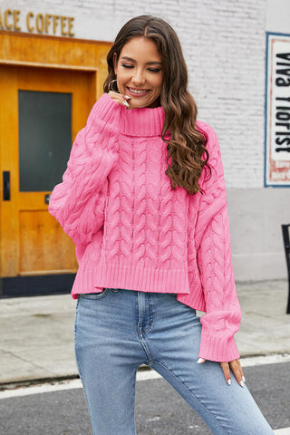 Turtleneck Cable-Knit  Long Sleeve Sweater, Trendsi - A Blissfully Beautiful Boutique