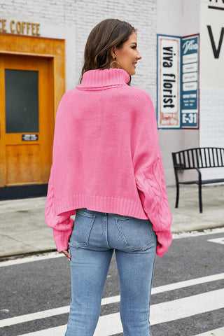 Turtleneck Cable-Knit  Long Sleeve Sweater, Trendsi - A Blissfully Beautiful Boutique