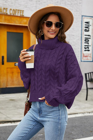 Turtleneck Cable-Knit  Long Sleeve Sweater, Trendsi - A Blissfully Beautiful Boutique
