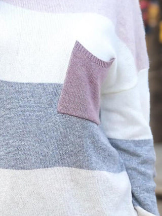Striped Round Neck Sweater with Pocket, Trendsi - A Blissfully Beautiful Boutique
