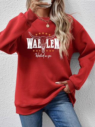 Graphic Round Neck Dropped Shoulder Sweatshirt, Trendsi - A Blissfully Beautiful Boutique
