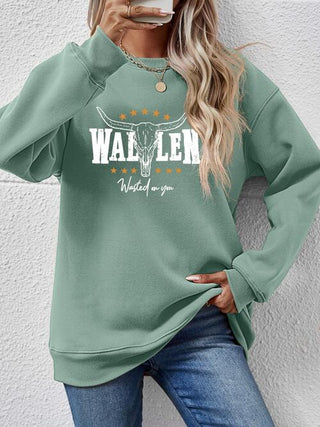 Graphic Round Neck Dropped Shoulder Sweatshirt, Trendsi - A Blissfully Beautiful Boutique