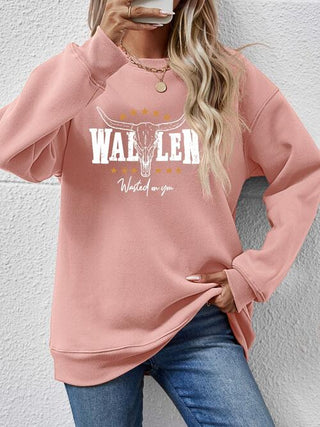 Graphic Round Neck Dropped Shoulder Sweatshirt, Trendsi - A Blissfully Beautiful Boutique