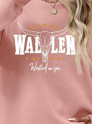 Graphic Round Neck Dropped Shoulder Sweatshirt, Trendsi - A Blissfully Beautiful Boutique