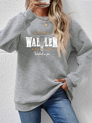 Graphic Round Neck Dropped Shoulder Sweatshirt, Trendsi - A Blissfully Beautiful Boutique