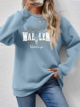 Graphic Round Neck Dropped Shoulder Sweatshirt, Trendsi - A Blissfully Beautiful Boutique