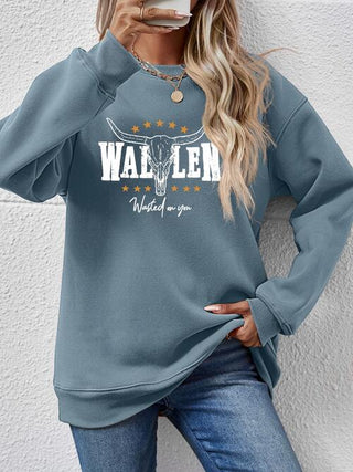 Graphic Round Neck Dropped Shoulder Sweatshirt, Trendsi - A Blissfully Beautiful Boutique