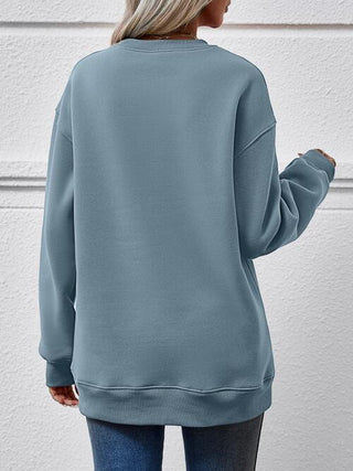 Graphic Round Neck Dropped Shoulder Sweatshirt, Trendsi - A Blissfully Beautiful Boutique