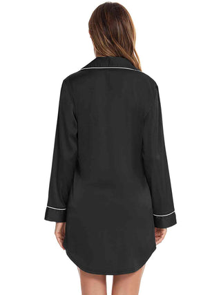 Button Up Lapel Collar Night Dress with Pocket, Trendsi - A Blissfully Beautiful Boutique