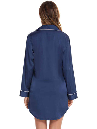 Button Up Lapel Collar Night Dress with Pocket, Trendsi - A Blissfully Beautiful Boutique