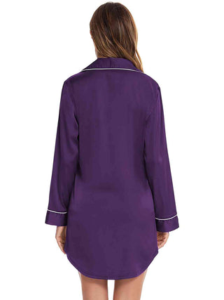 Button Up Lapel Collar Night Dress with Pocket, Trendsi - A Blissfully Beautiful Boutique