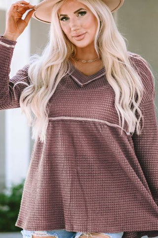 V-Neck Dropped Shoulder Long Sleeve T-Shirt, Trendsi - A Blissfully Beautiful Boutique