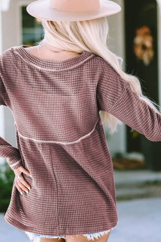 V-Neck Dropped Shoulder Long Sleeve T-Shirt, Trendsi - A Blissfully Beautiful Boutique