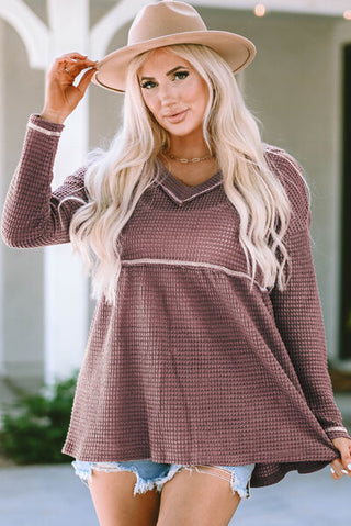 V-Neck Dropped Shoulder Long Sleeve T-Shirt, Trendsi - A Blissfully Beautiful Boutique