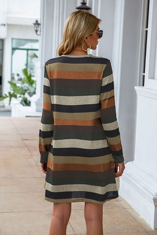 Striped Round Neck Long Sleeve Dress, Trendsi - A Blissfully Beautiful Boutique