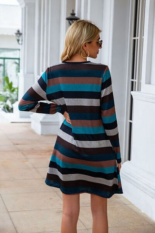 Striped Round Neck Long Sleeve Dress, Trendsi - A Blissfully Beautiful Boutique