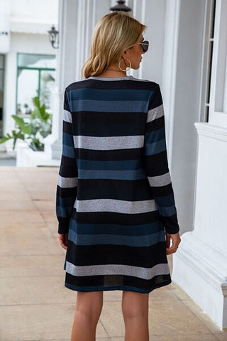 Striped Round Neck Long Sleeve Dress, Trendsi - A Blissfully Beautiful Boutique