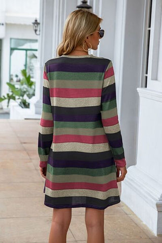 Striped Round Neck Long Sleeve Dress, Trendsi - A Blissfully Beautiful Boutique