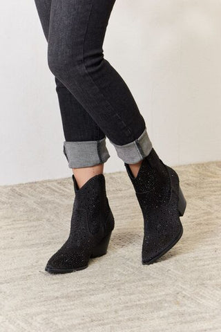 East Lion Corp Rhinestone Ankle Cowboy Boots, Trendsi - A Blissfully Beautiful Boutique