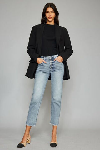 Kancan High Waist Button Fly Raw Hem Cropped Straight Jeans, Trendsi - A Blissfully Beautiful Boutique