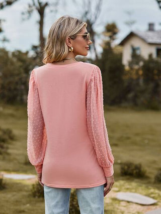 Swiss Dot V-Neck Long Sleeve Blouse, Trendsi - A Blissfully Beautiful Boutique
