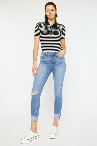 Kancan Distressed Cat's Whiskers Button Fly Jeans, Trendsi - A Blissfully Beautiful Boutique