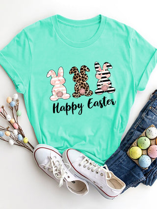 HAPPY EASTER Round Neck Short Sleeve T-Shirt, Trendsi - A Blissfully Beautiful Boutique