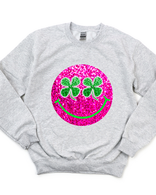 SMILEY FAUX SPARKLE SHAMROCK SWEATSHIRT, Lemon Love - A Blissfully Beautiful Boutique