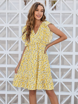 Ruffled Ditsy Floral Surplice Mini Dress, Trendsi - A Blissfully Beautiful Boutique