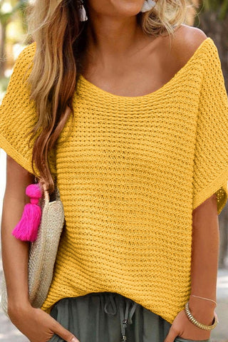 Boat Neck Short Sleeve Sweater, Trendsi - A Blissfully Beautiful Boutique