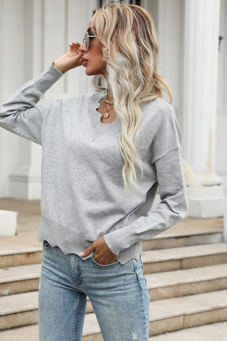 Wavy Hem Long Sleeve Pullover, Trendsi - A Blissfully Beautiful Boutique