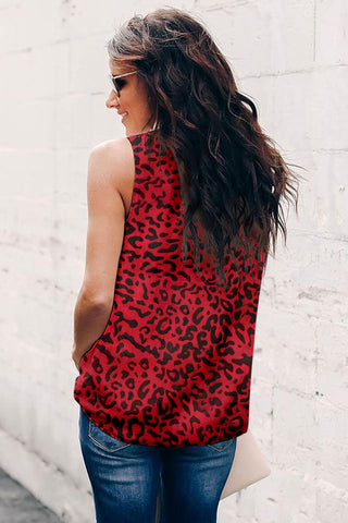 Leopard Print Ruffled Neck Tank Top - A Blissfully Beautiful Boutique