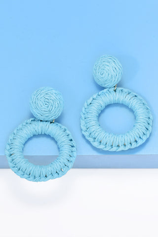 Round Shape Raffia Grass Dangle Earrings