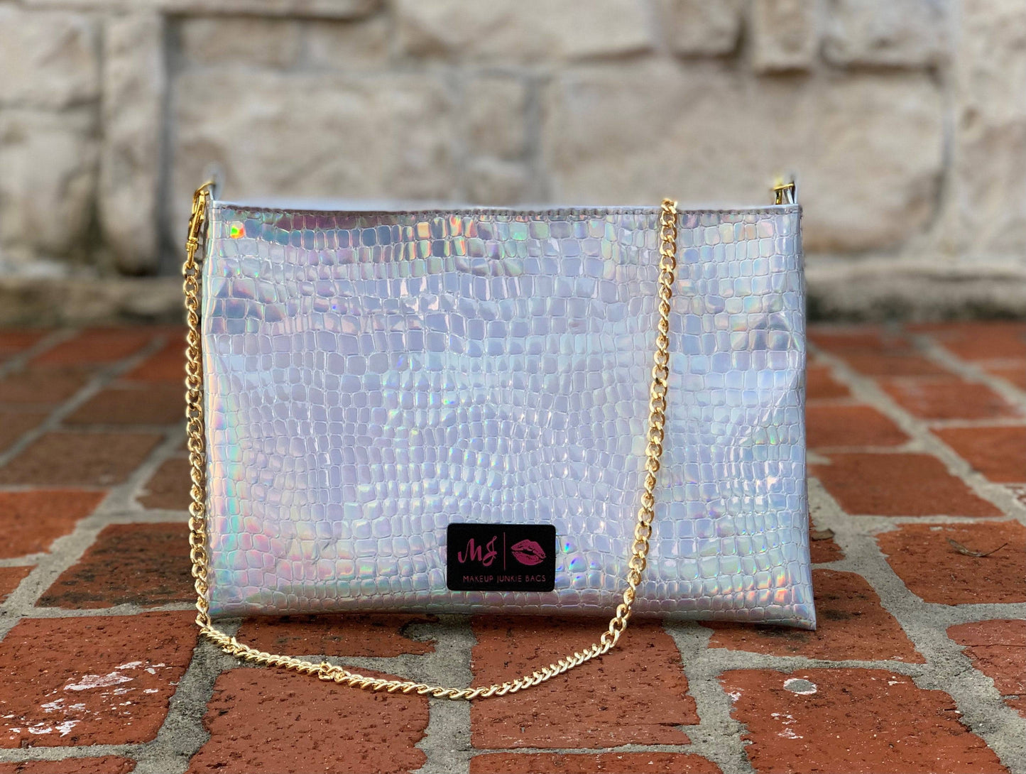 Makeup Junkie Amy's Iridescent Cross Body Zipper Floral Interior