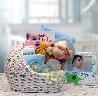 Welcome Baby Bassinet New Baby Basket-Blue, Gift Baskets Drop Shipping - A Blissfully Beautiful Boutique