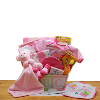 Easy as ABC New Baby Gift Basket - Pink, Gift Baskets Drop Shipping - A Blissfully Beautiful Boutique