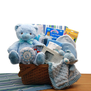 My First Teddy Bear New Baby Gift Basket - Blue, Gift Baskets Drop Shipping - A Blissfully Beautiful Boutique