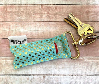 Gold Dots on Aqua LippyClip® Lip Balm Holder