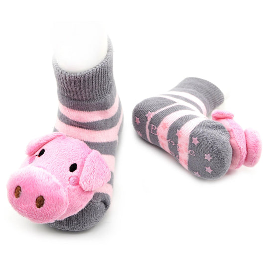 Boogie Toes - Pink /Gray Pig Rattle Socks