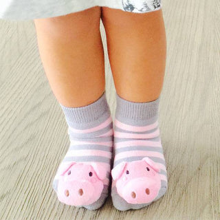 Boogie Toes - Pink /Gray Pig Rattle Socks