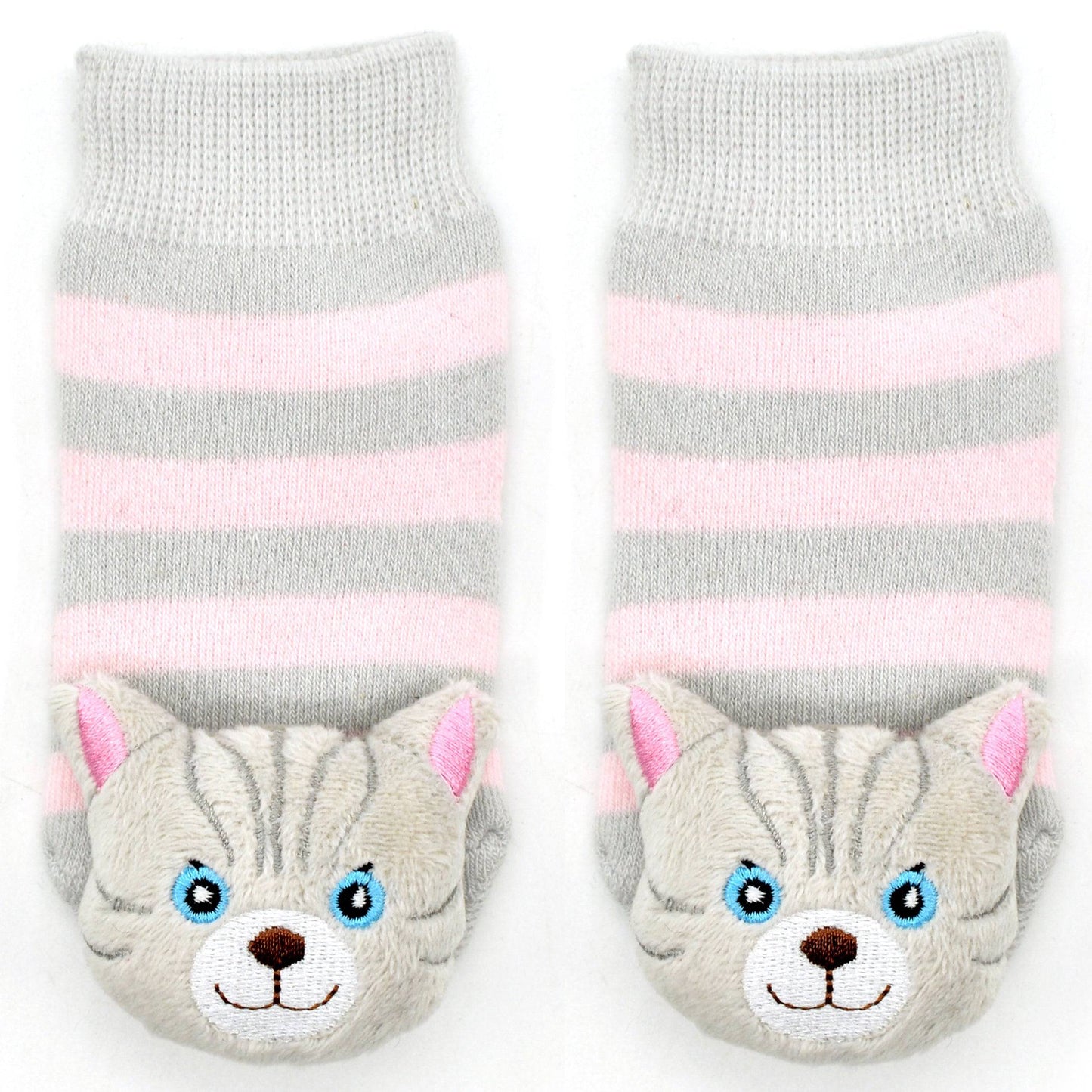 Boogie Toes -Gray Pink Cat Rattle Socks