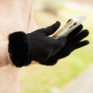 Black Gloves with Faux Fur