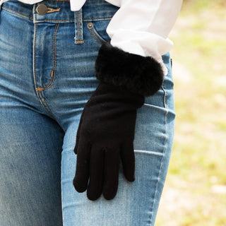 Black Gloves with Faux Fur