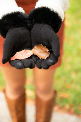 Black Gloves with Faux Fur