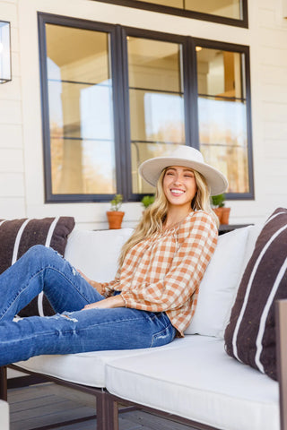 One Fine Afternoon Gingham Plaid Top In Caramel