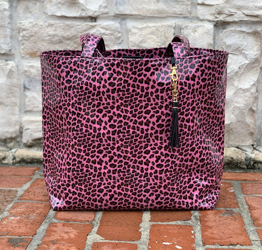 Makeup Junkie - Pink Patent Leopard Tote