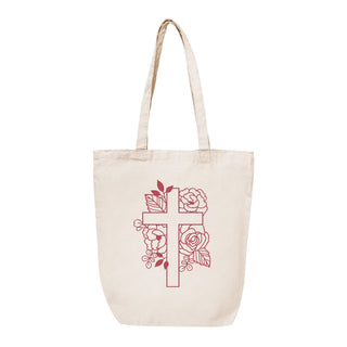 Floral Cross Canvas Tote