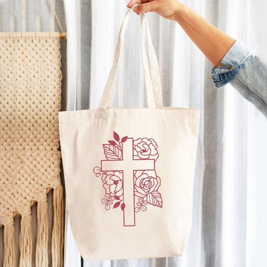 Floral Cross Canvas Tote