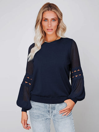 Fashionable long-sleeved round neck pullover top temperament all-match lantern sleeve T-shirt